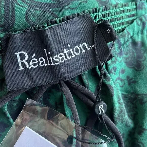 Realisation Par Alba Paisley Silk Sleeveless Midi Dress Green Black